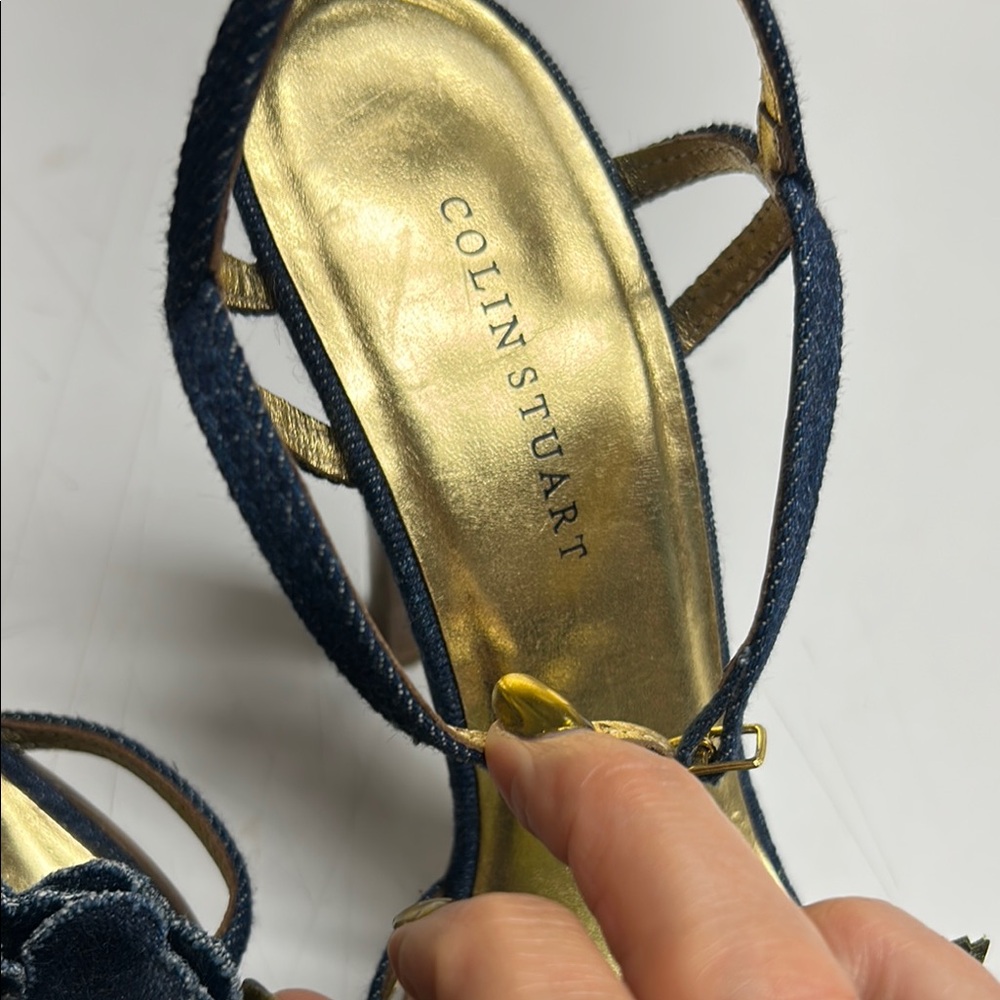 Colin Stuart Navy Strappy Sandals with Gold Footbed